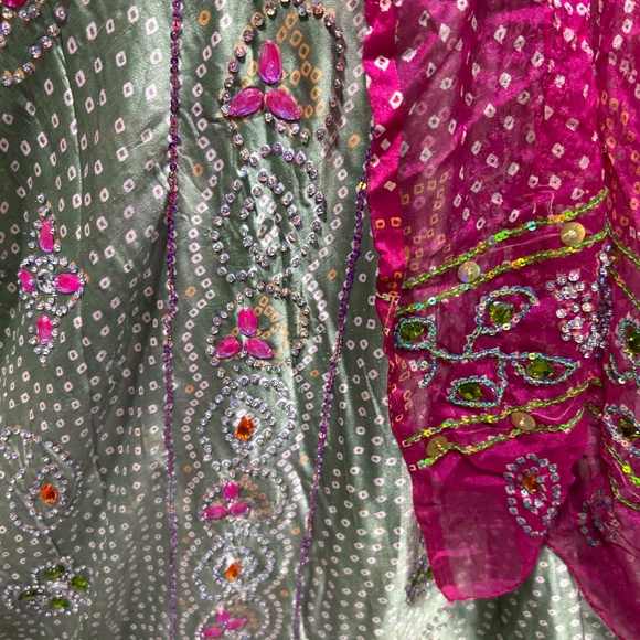 Elegant Pink and Green Lehenga - Picture 6 of 15